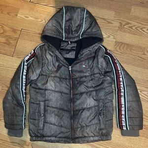 Tommy Hilfiger Boys Fleece Lined Hooded Puffer Jacket Size M Reflective Hood